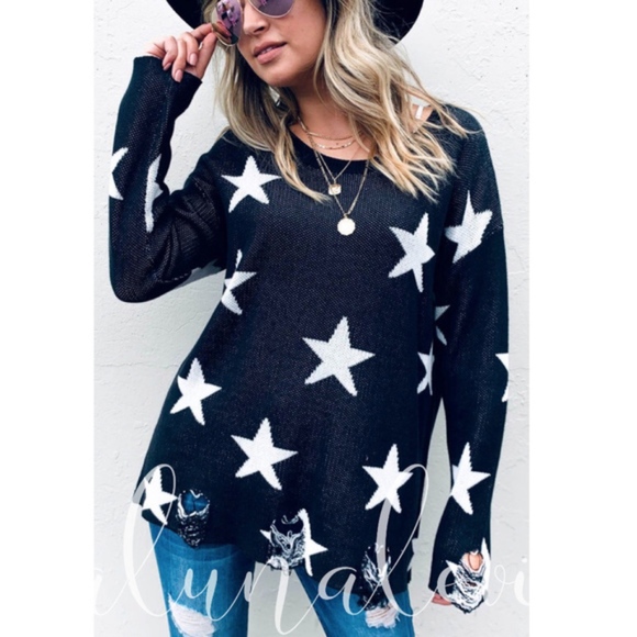 REACH FOR THE STARS Distressed Hem Sweater - Picture 1 of 4